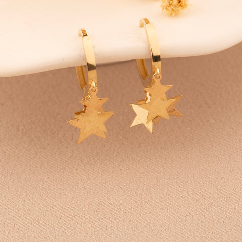 14K Gold Star Charm Huggie Earrings - Whimsical and Elegant