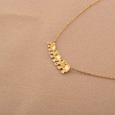 14K Solid Gold Trio Elephant Necklace - Cute Family-Inspired Jewelry