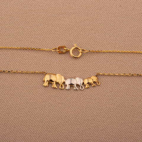 14K Solid Gold Trio Elephant Necklace - Cute Family-Inspired Jewelry