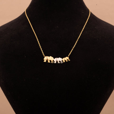 14K Solid Gold Trio Elephant Necklace - Cute Family-Inspired Jewelry