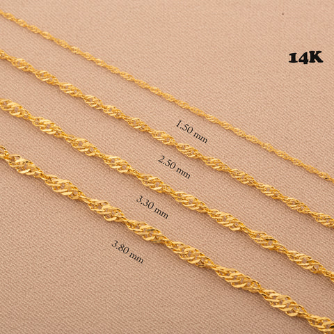 14K Real Gold Singapore Chain Necklace - Elegant Twisted Rope Design