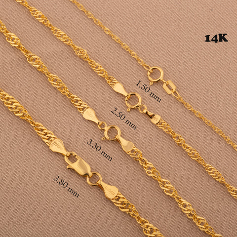 14K Real Gold Singapore Chain Necklace - Elegant Twisted Rope Design