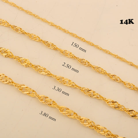 14K Real Gold Singapore Chain Necklace - Elegant Twisted Rope Design