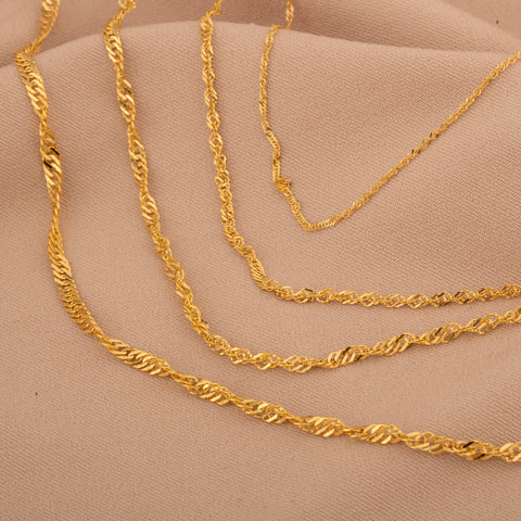 14K Real Gold Singapore Chain Necklace - Elegant Twisted Rope Design