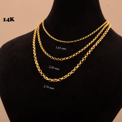 14K Gold Rolo Cable Chain Necklace - Classic Elegance and Durability