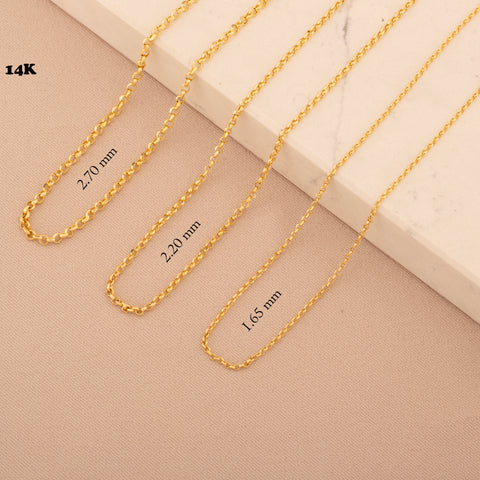 14K Gold Rolo Cable Chain Necklace - Classic Elegance and Durability