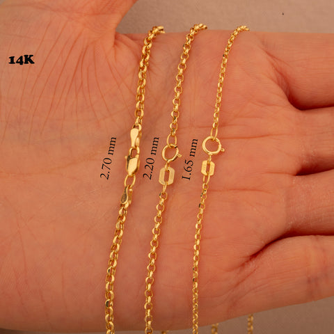 14K Gold Rolo Cable Chain Necklace - Classic Elegance and Durability