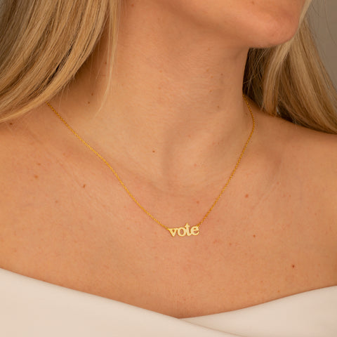 14K Solid Gold 'VOTE' Necklace - Empowerment Through Elegance