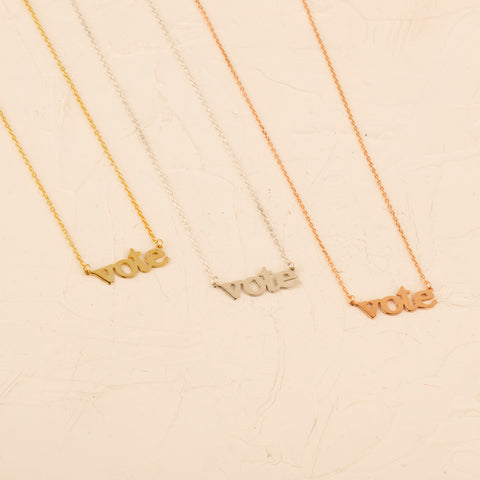 14K Solid Gold 'VOTE' Necklace - Empowerment Through Elegance