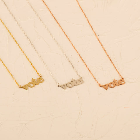 14K Solid Gold 'VOTE' Necklace - Empowerment Through Elegance