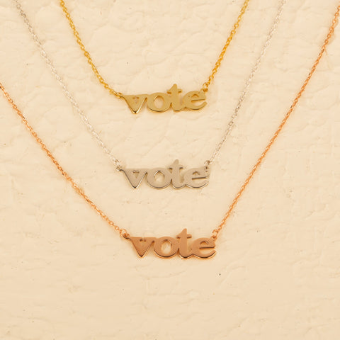 14K Solid Gold 'VOTE' Necklace - Empowerment Through Elegance