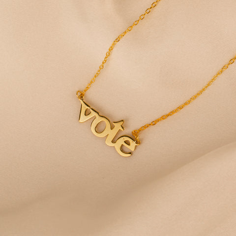 14K Solid Gold 'VOTE' Necklace - Empowerment Through Elegance