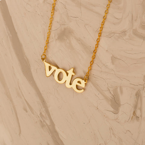 14K Solid Gold 'VOTE' Necklace - Empowerment Through Elegance