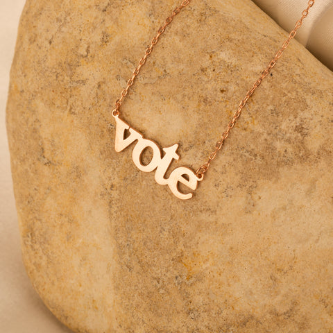 14K Solid Gold 'VOTE' Necklace - Empowerment Through Elegance