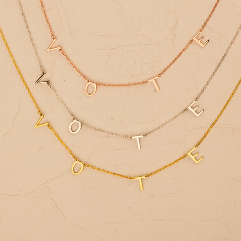 14K Solid Gold 'VOTE' Necklace - Empowerment Through Elegance