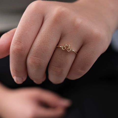 14K Gold Bicycle Ring - Unique Cycling-Themed Jewelry for Her