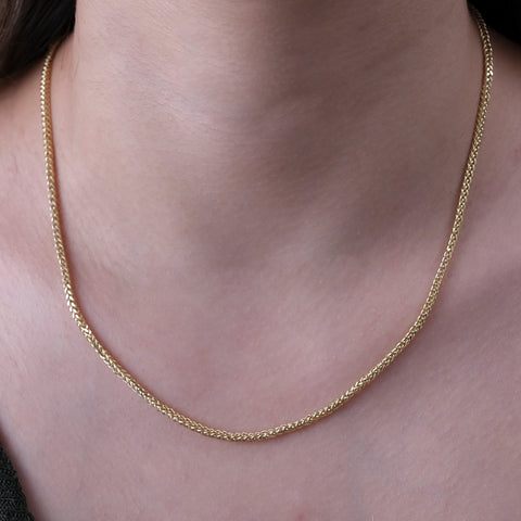 14K Solid Gold Wheat / Spiga Chain Necklace - Elegance in Every Link