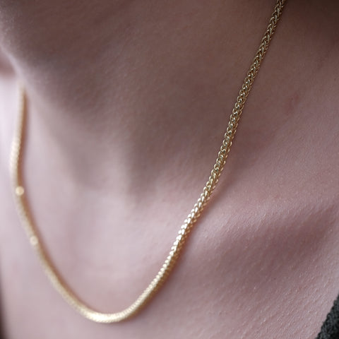 14K Solid Gold Wheat / Spiga Chain Necklace - Elegance in Every Link