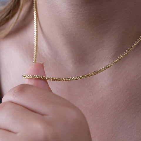 14K Solid Gold Wheat / Spiga Chain Necklace - Elegance in Every Link