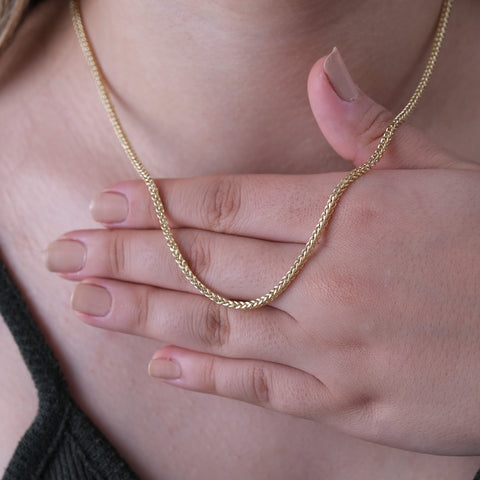 14K Solid Gold Wheat / Spiga Chain Necklace - Elegance in Every Link