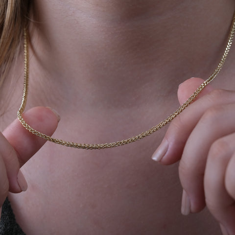 14K Solid Gold Wheat / Spiga Chain Necklace - Elegance in Every Link