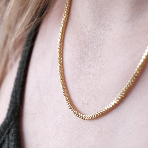 14K Solid Gold Wheat / Spiga Chain Necklace - Elegance in Every Link