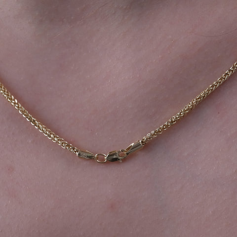 14K Solid Gold Wheat / Spiga Chain Necklace - Elegance in Every Link