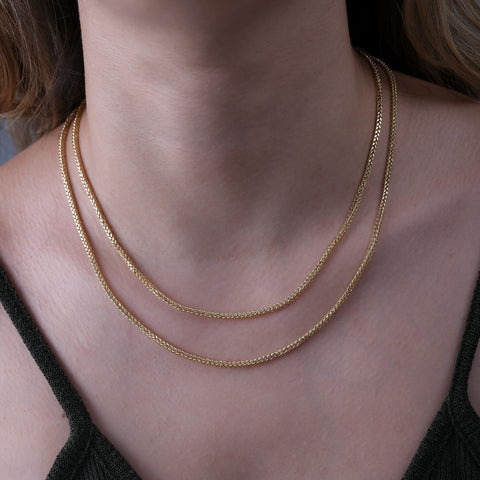 14K Solid Gold Wheat / Spiga Chain Necklace - Elegance in Every Link