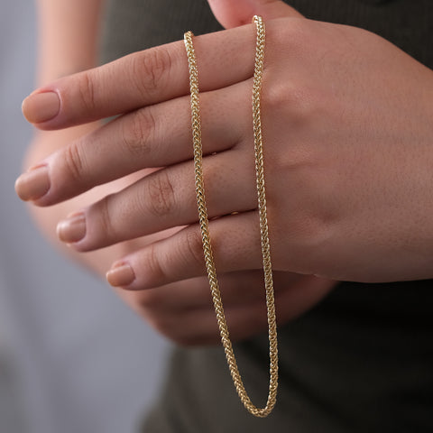 14K Solid Gold Wheat / Spiga Chain Necklace - Elegance in Every Link