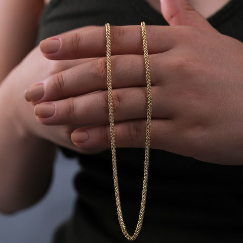 14K Solid Gold Wheat / Spiga Chain Necklace - Elegance in Every Link