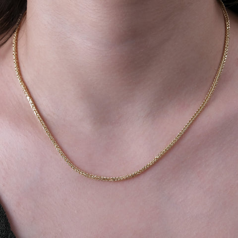 14K Solid Gold Wheat / Spiga Chain Necklace - Elegance in Every Link