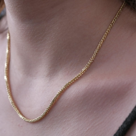 14K Solid Gold Wheat / Spiga Chain Necklace - Elegance in Every Link