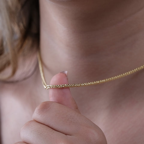 14K Solid Gold Wheat / Spiga Chain Necklace - Elegance in Every Link