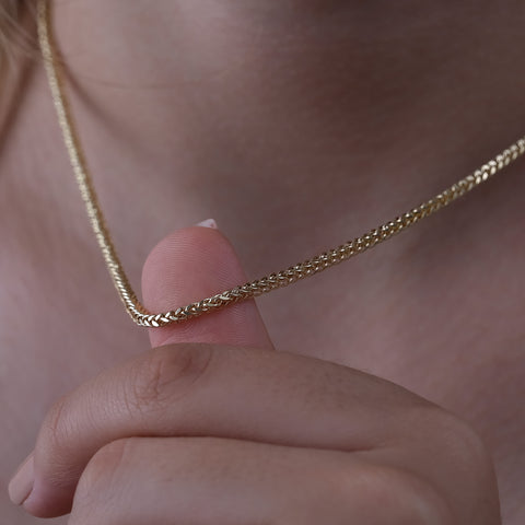 14K Solid Gold Wheat / Spiga Chain Necklace - Elegance in Every Link