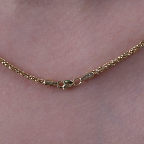 14K Solid Gold Wheat / Spiga Chain Necklace - Elegance in Every Link