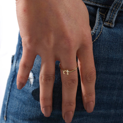 14K Solid Gold Horseshoe Ring - Elegant Lucky Charm Jewelry