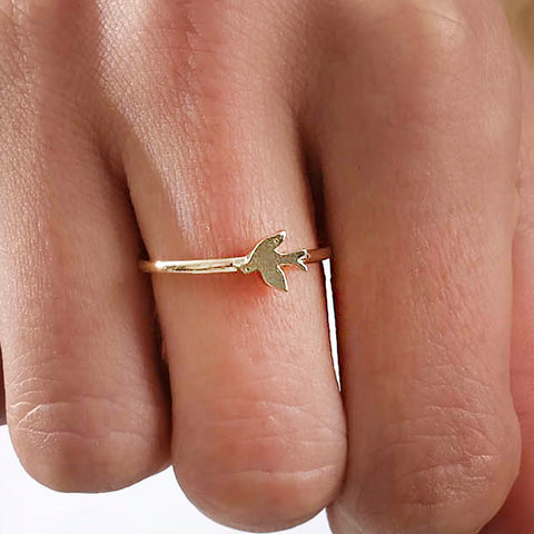 14K Gold Dove Ring - Elegant Peace Symbol Jewelry for Her