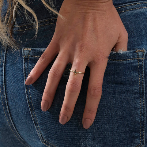 14K Solid Gold Thunderbolt Ring - Whimsical and Stylish