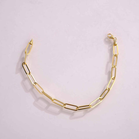 14K Solid Gold Paperclip Chain Bracelet - Lightweight, Adjustable & Elegant