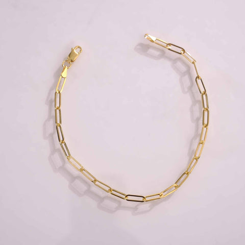 14K Solid Gold Paperclip Chain Bracelet - Lightweight, Adjustable & Elegant