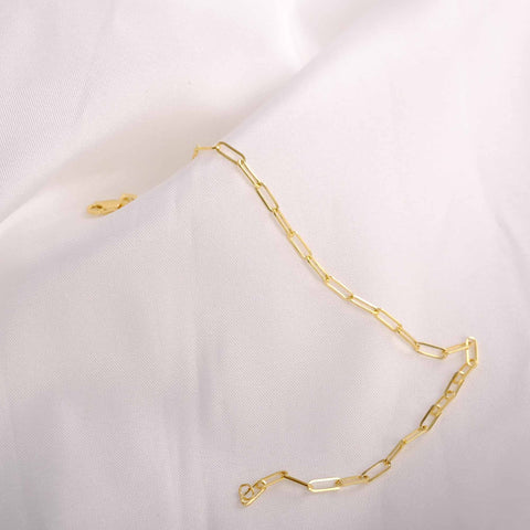 14K Solid Gold Paperclip Chain Bracelet - Lightweight, Adjustable & Elegant