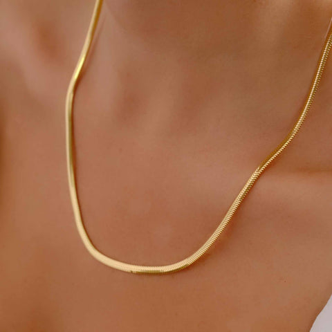 14K Gold Flat Snake Chain Necklace - Sleek And Modern Luxury Jewelry