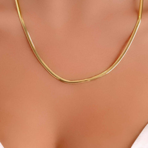 14K Gold Flat Snake Chain Necklace - Sleek And Modern Luxury Jewelry