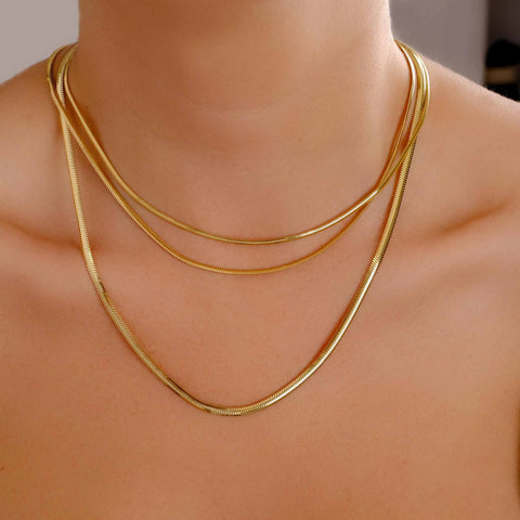 14K Gold Flat Snake Chain Necklace - Sleek And Modern Luxury Jewelry