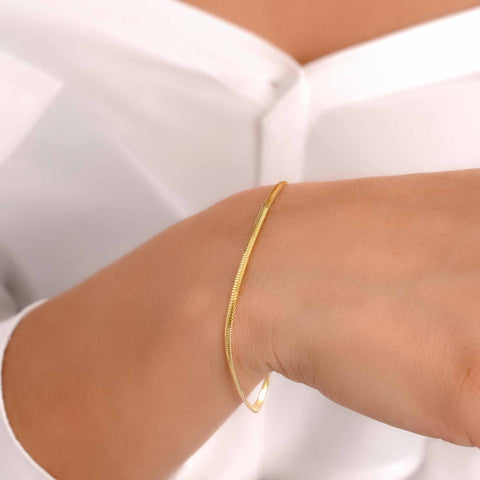 14K Gold Flat Snake Chain Bracelet - Sleek and Modern Luxury Jewelry