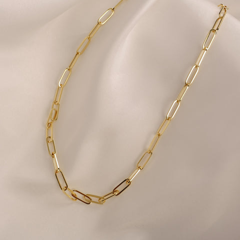 14K Solid Gold Paperclip Chain Necklace - Sleek, Lightweight, and Versatile