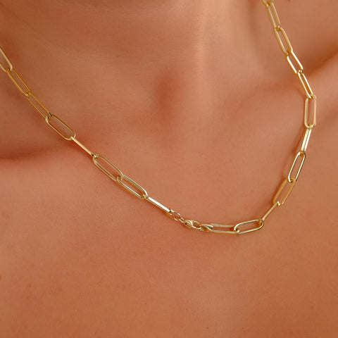 14K Solid Gold Paperclip Chain Necklace - Sleek, Lightweight, and Versatile