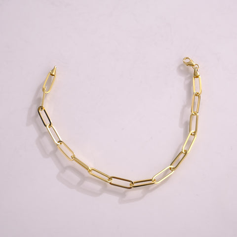 14K Solid Gold Paperclip Chain Bracelet - Lightweight, Adjustable & Elegant