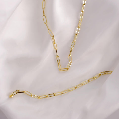 14K Solid Gold Paperclip Chain Necklace - Sleek, Lightweight, and Versatile