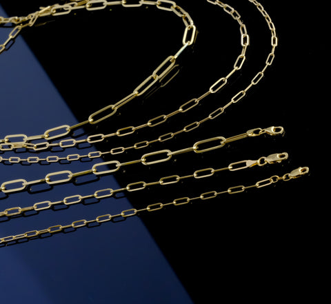 14K Solid Gold Paperclip Chain Necklace - Sleek, Lightweight, and Versatile